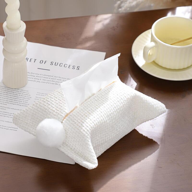 Chenille Tissue Box Cover | Soft Plush Napkin Organizer | Kitchen, Bathroom & Car