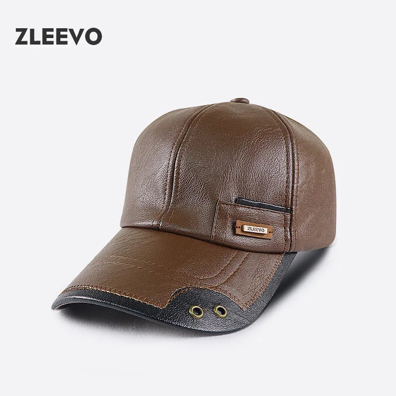 PU Leather Peaked Baseball Cap