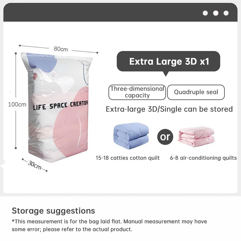Pump-Free 3D Vacuum Bags, 3-Sec Compression, Reusable