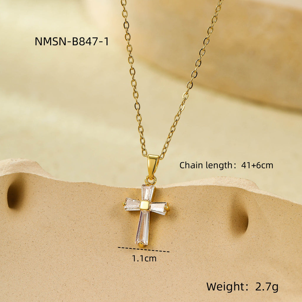 Edited product 18K Gold Zircon Cross Necklace