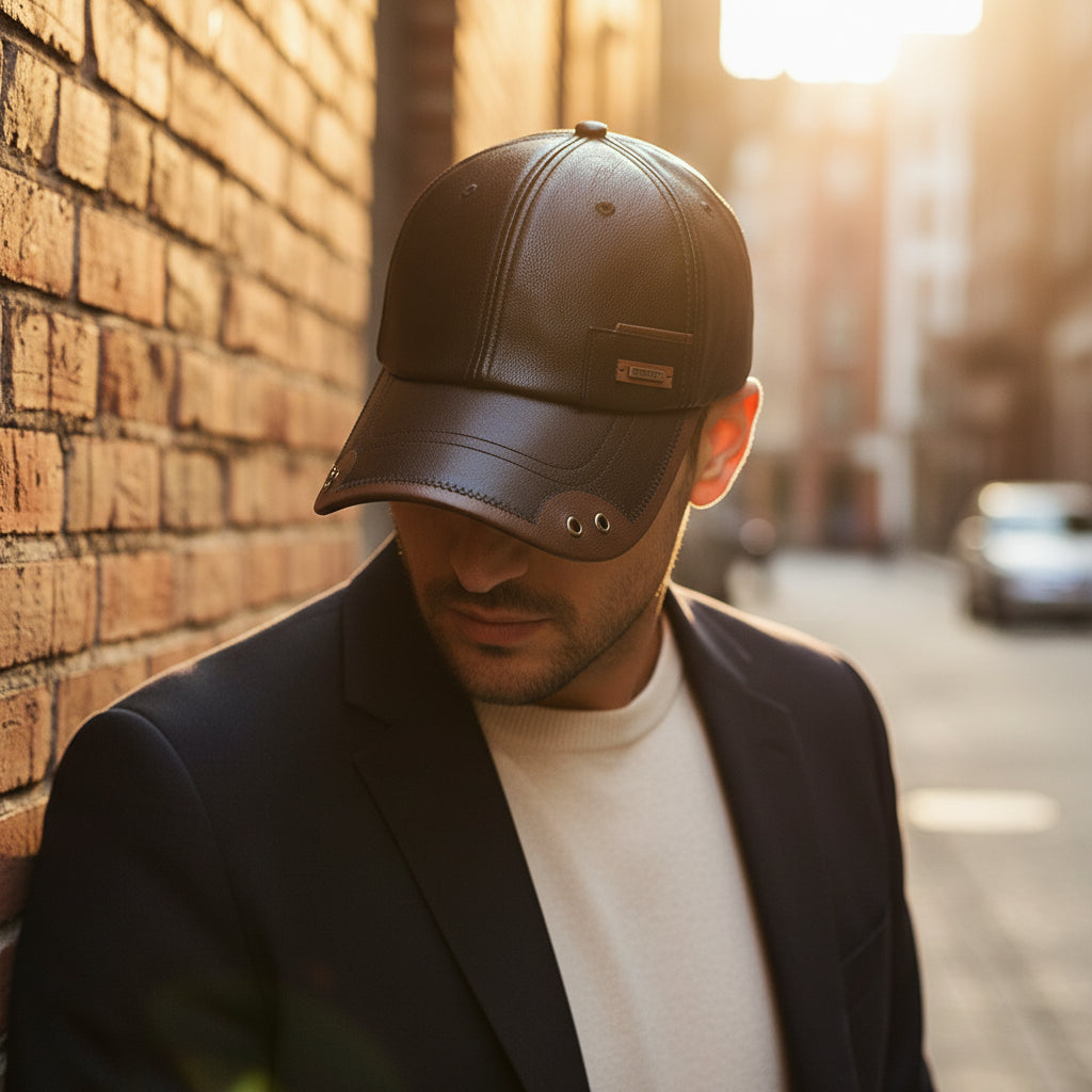 PU Leather Peaked Baseball Cap