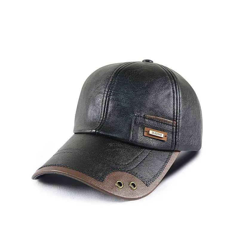 PU Leather Peaked Baseball Cap