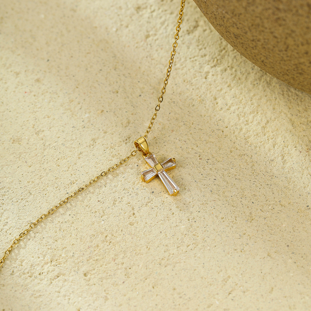 Edited product 18K Gold Zircon Cross Necklace