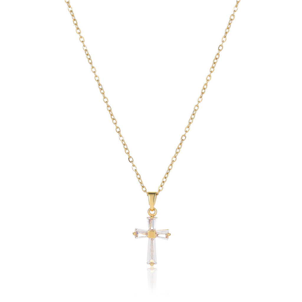 Edited product 18K Gold Zircon Cross Necklace