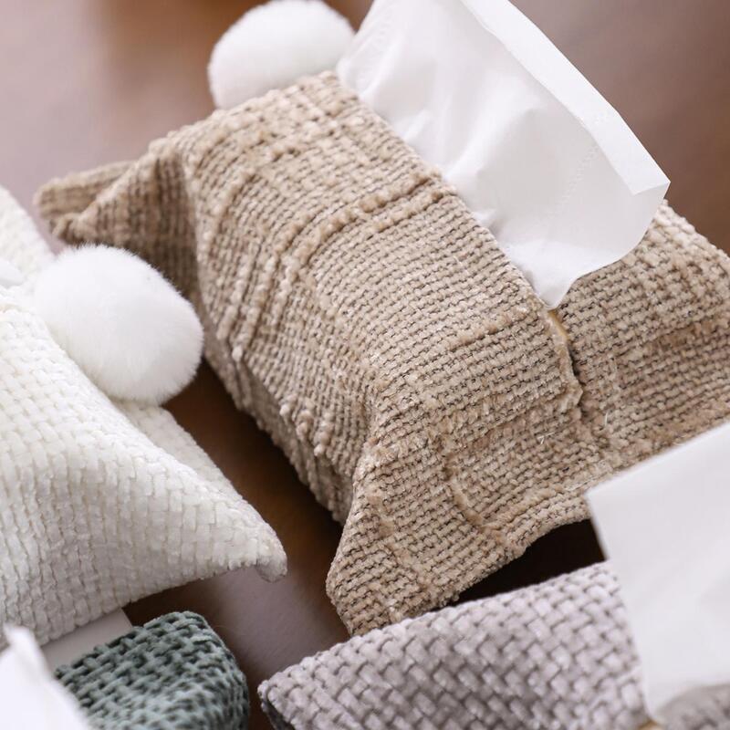 Chenille Tissue Box Cover | Soft Plush Napkin Organizer | Kitchen, Bathroom & Car
