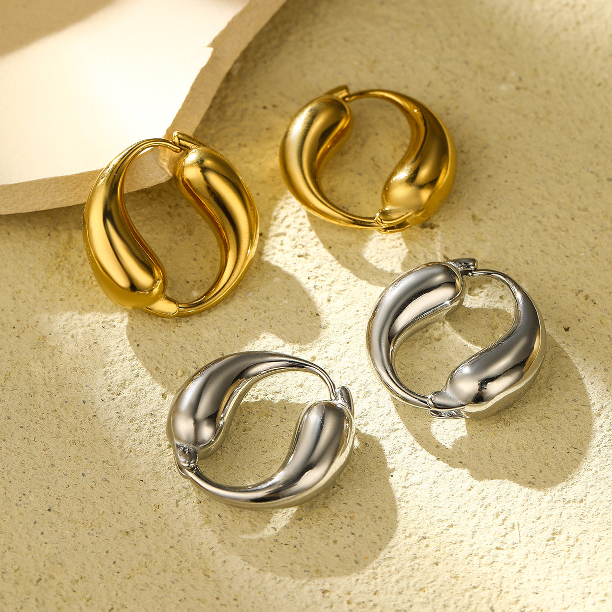 O-Shape Hoop Earrings | 18K Gold & Silver Titanium Steel