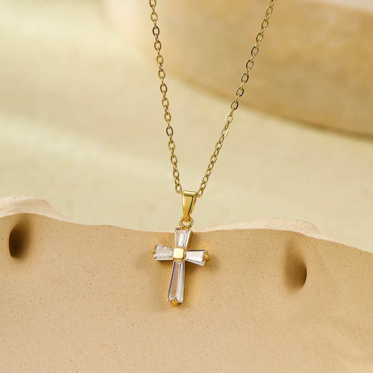 Edited product 18K Gold Zircon Cross Necklace