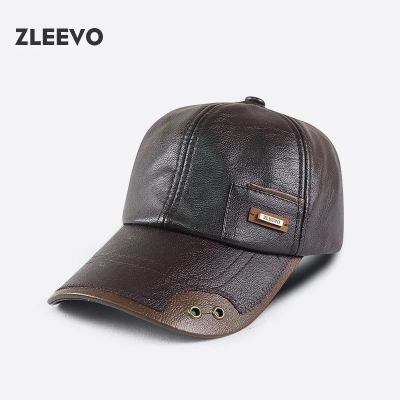 PU Leather Peaked Baseball Cap