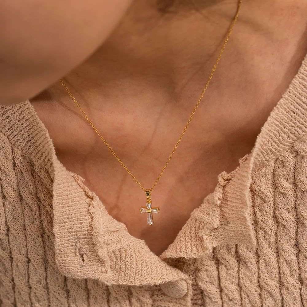 Edited product 18K Gold Zircon Cross Necklace