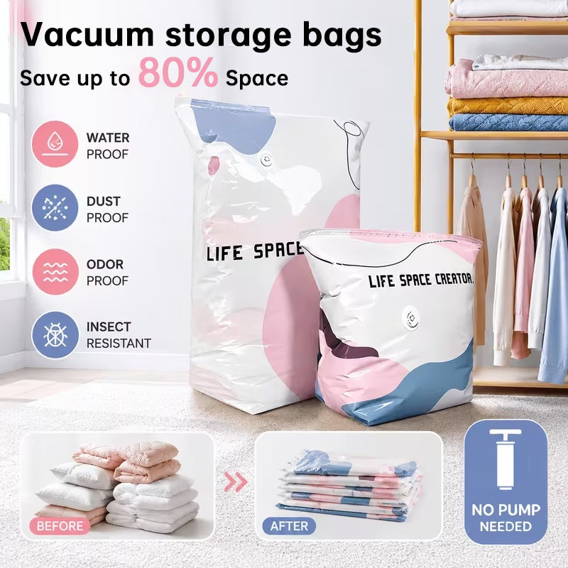 Pump-Free 3D Vacuum Bags, 3-Sec Compression, Reusable