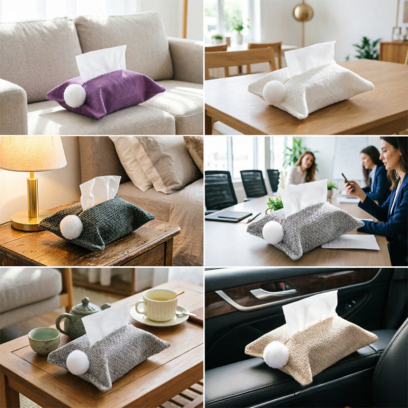 Chenille Tissue Box Cover | Soft Plush Napkin Organizer | Kitchen, Bathroom & Car