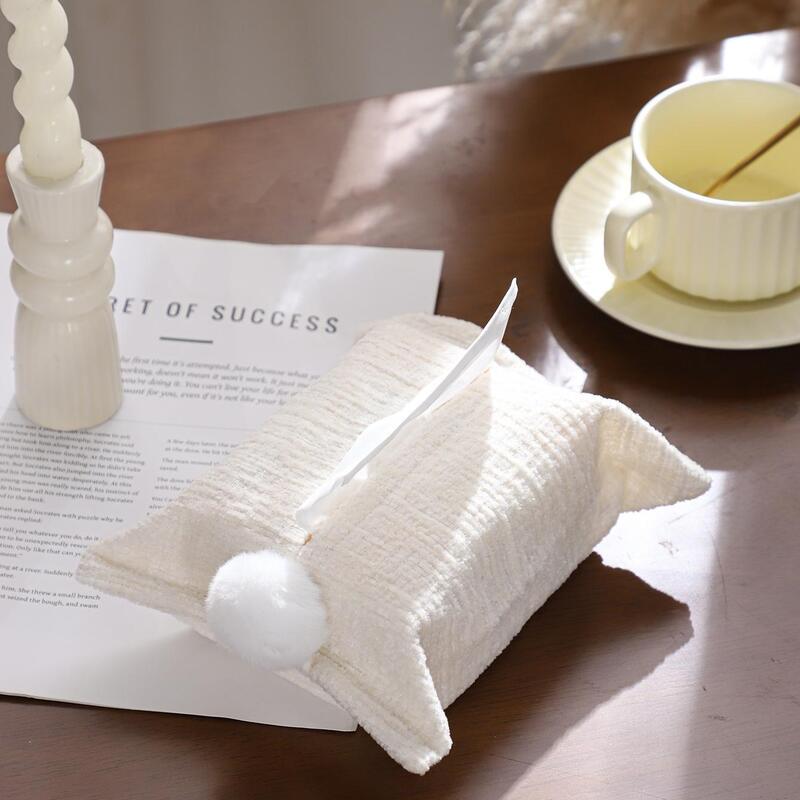 Chenille Tissue Box Cover | Soft Plush Napkin Organizer | Kitchen, Bathroom & Car