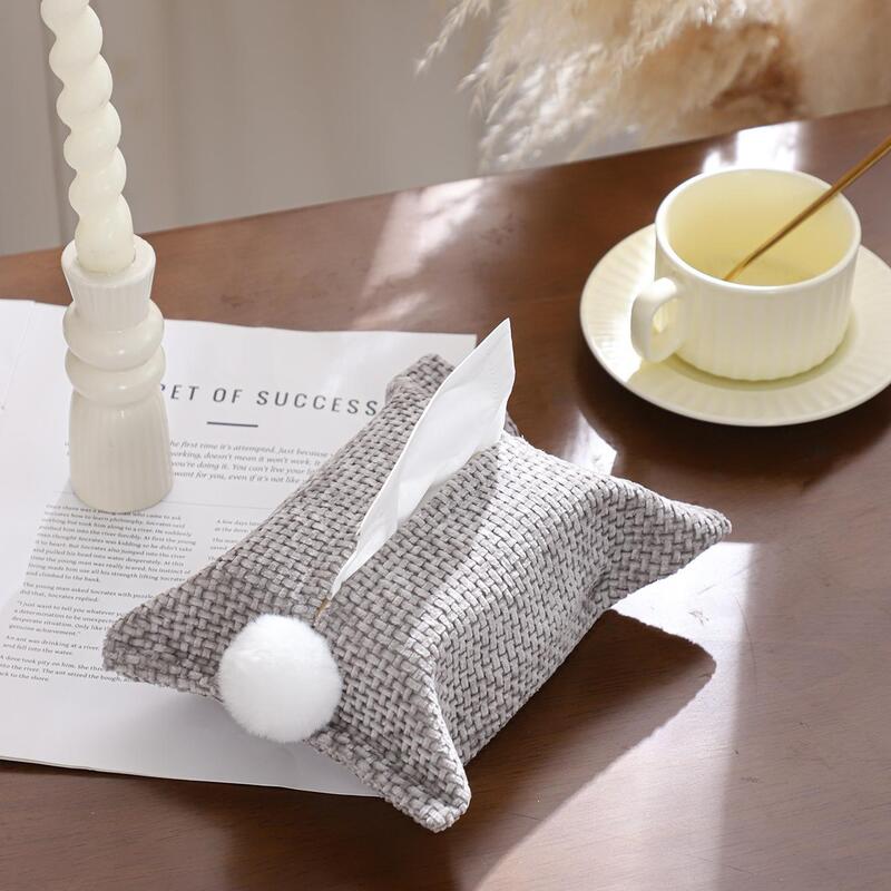 Chenille Tissue Box Cover | Soft Plush Napkin Organizer | Kitchen, Bathroom & Car