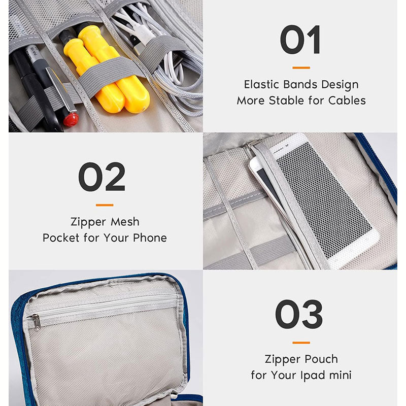 Waterproof Travel Cable Organizer Bag Portable Digital Electronics Storage Pouch for USB Cables Chargers & Gadgets