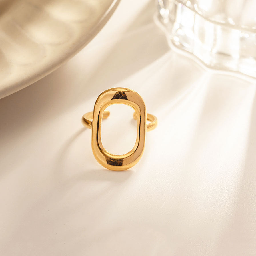 Hollow Geometric Oval  Ring