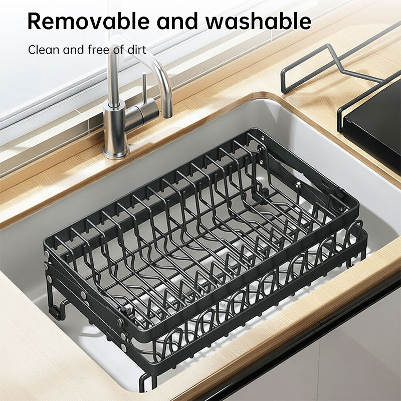 Foldable 2-Layer Kitchen Dish Rack, Large Capacity Countertop Drying Shelf for Bowls & Cutlery